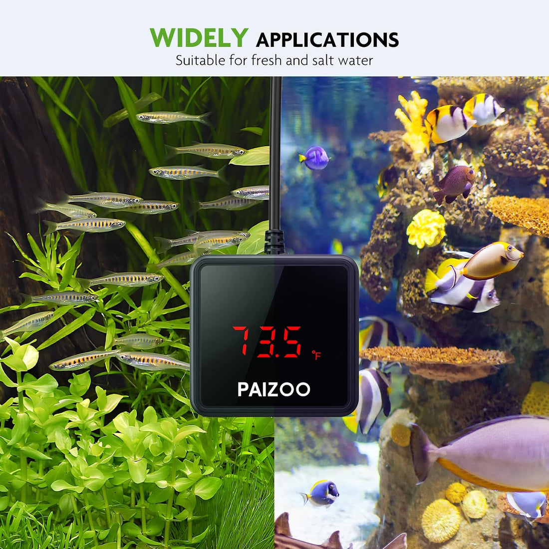PAIZOO LED Waterproof Aquarium Thermometer Always-on Display with USB