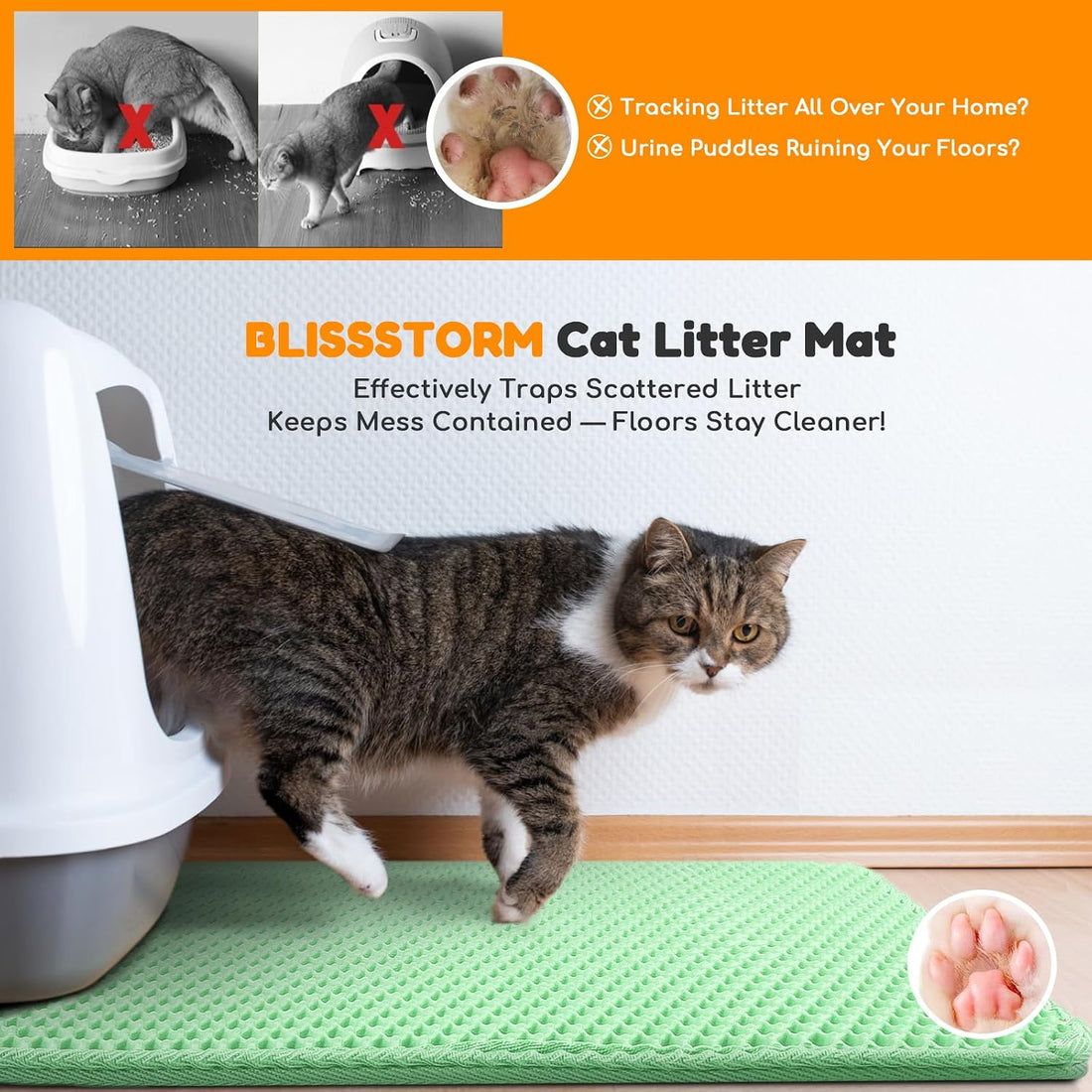 Cat Litter Mat 24"x16",Double Layer EVA Litterbox Mat