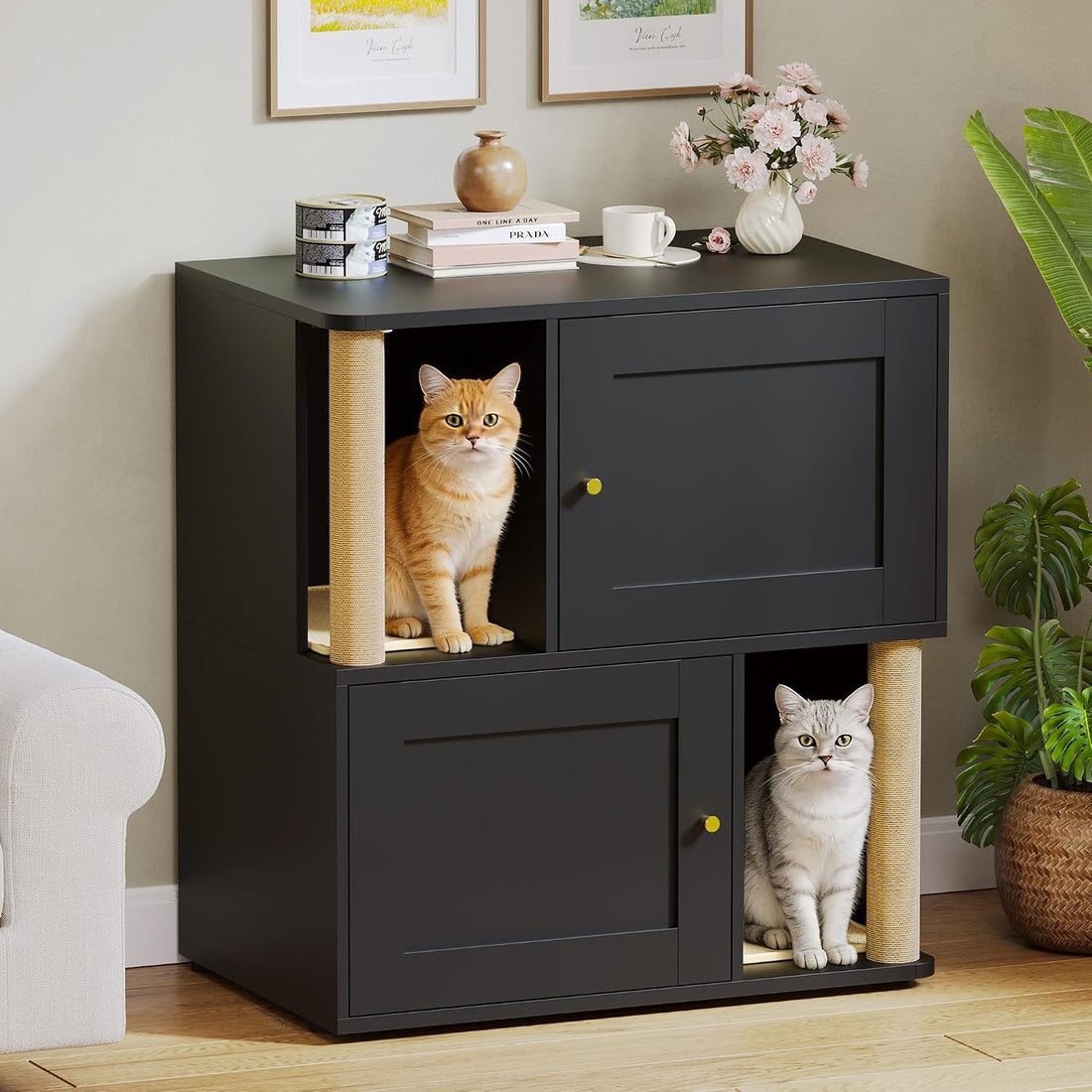Double Cat Litter Box Enclosure, Litter Box Cabinet for 2 Cats