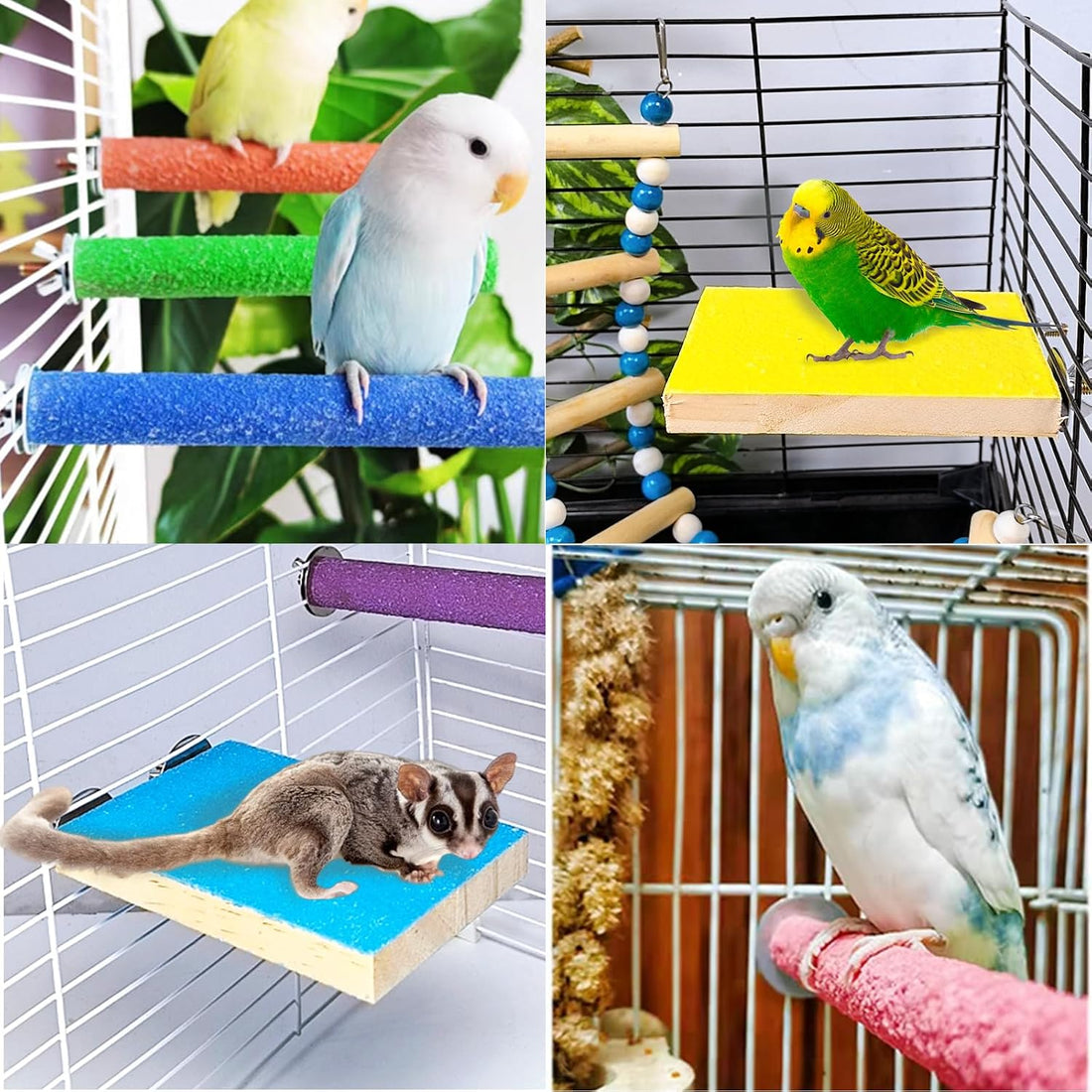 7PCS Bird Perch Stand Platform Natural Wood Parakeet Toys Cage
