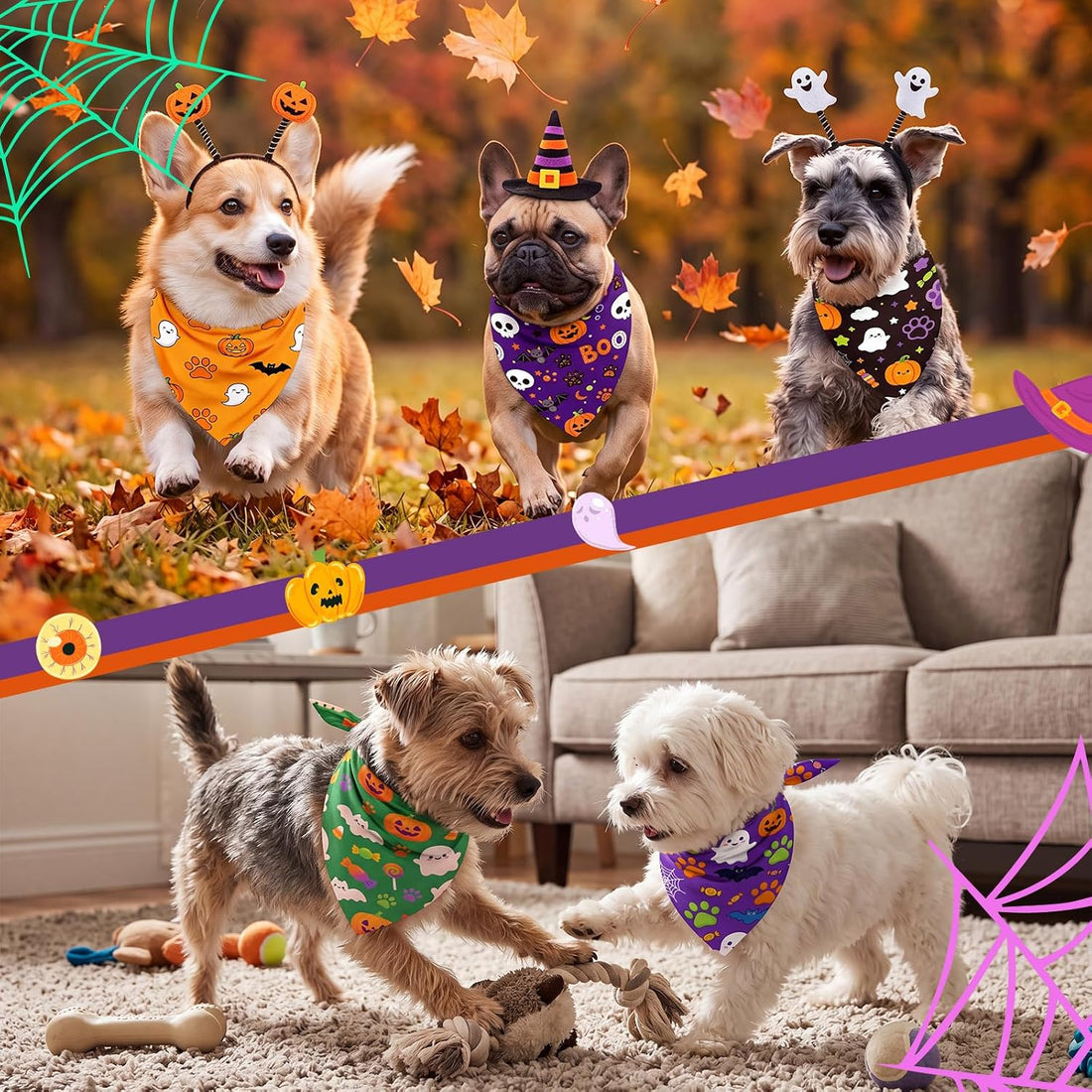 Abbylike 100 Pcs Halloween Dog Bandanas Bulk Cute Dog Paw Prints