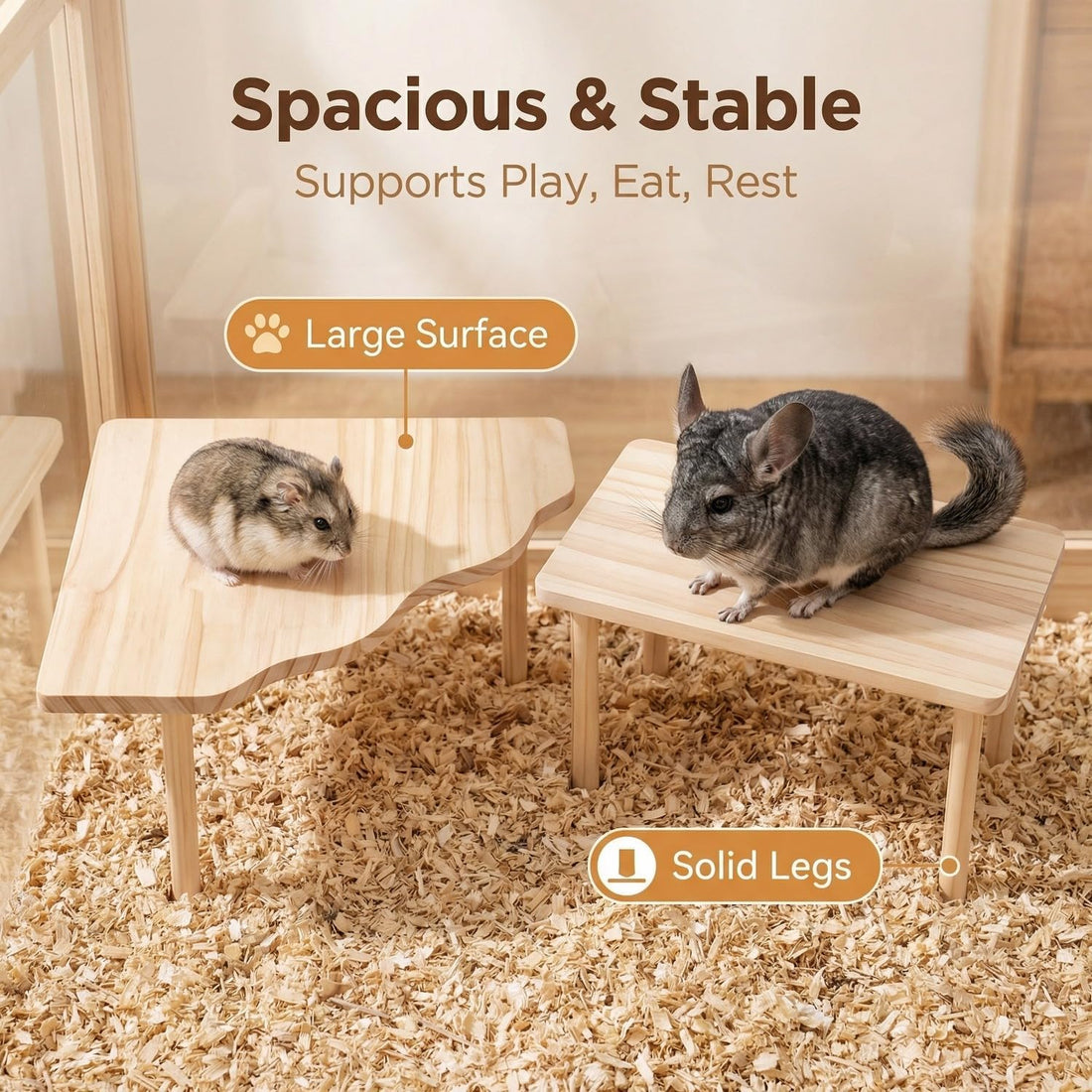 Hamster Platform Set, 2pcs Wooden Modular Playground & Hide