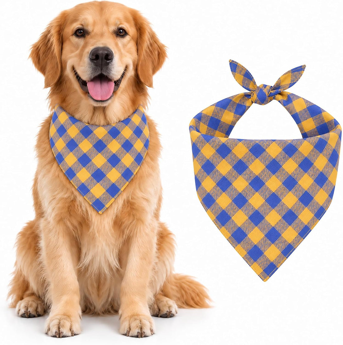 Khaki Plaid Dog Bandana 1 Pack, Fits Neck Up to 18"