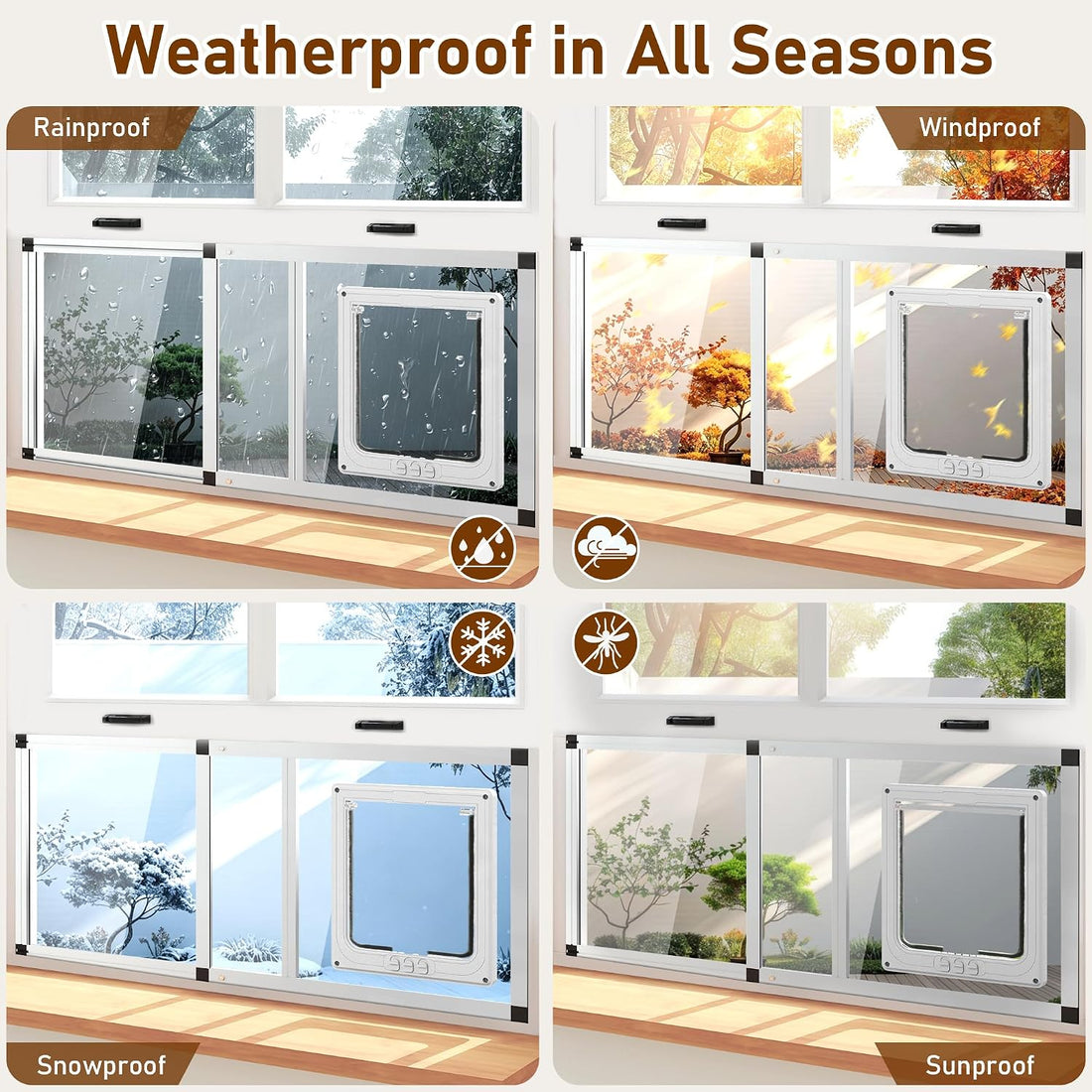 Full Glass Cat Door for Window,22"-28.5" Adjustable Width,1-Min