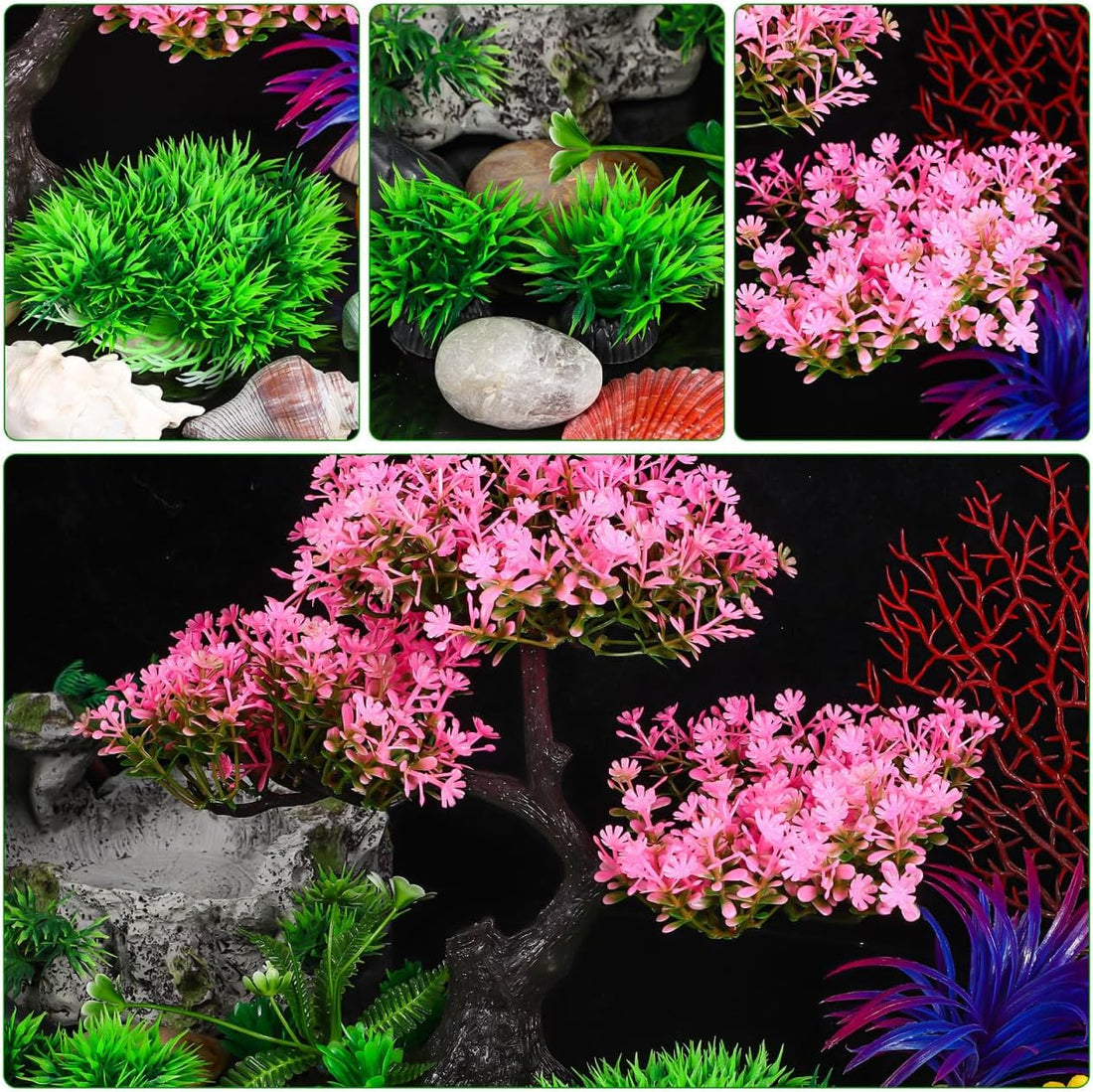Didiseaon Aquarium Decor Artificial Plants Tree Set 11.4 Inch Pink