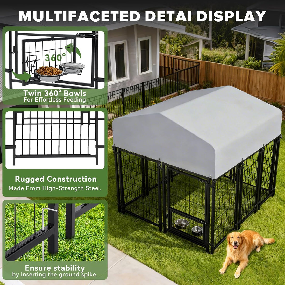 Oranland 8x4x5FT Outdoor Dog Kennel for Small/Medium/Large Dogs