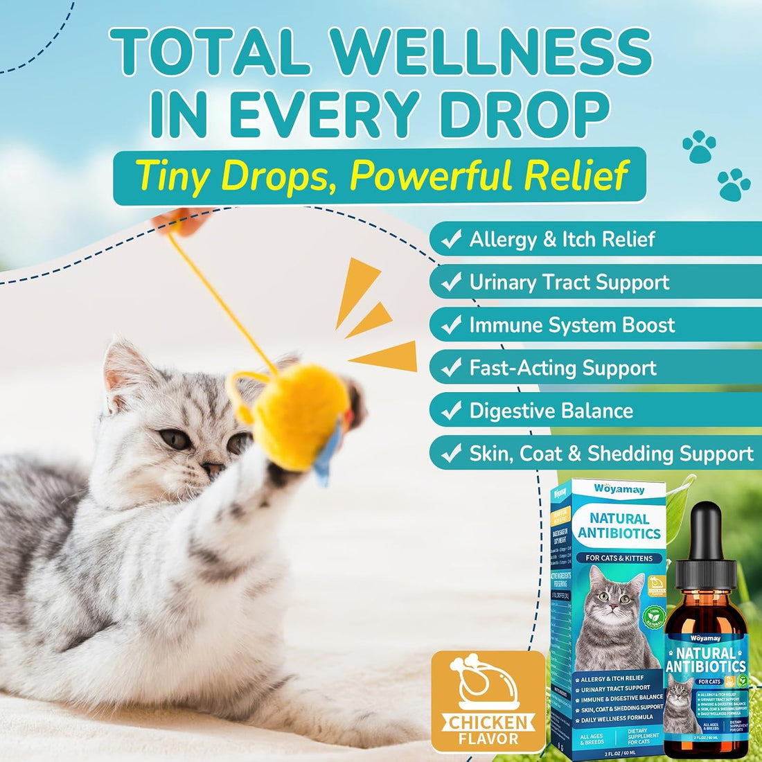 Woyamay Antibiotics for Cats, Natural Antibiotic for Allergy Relief