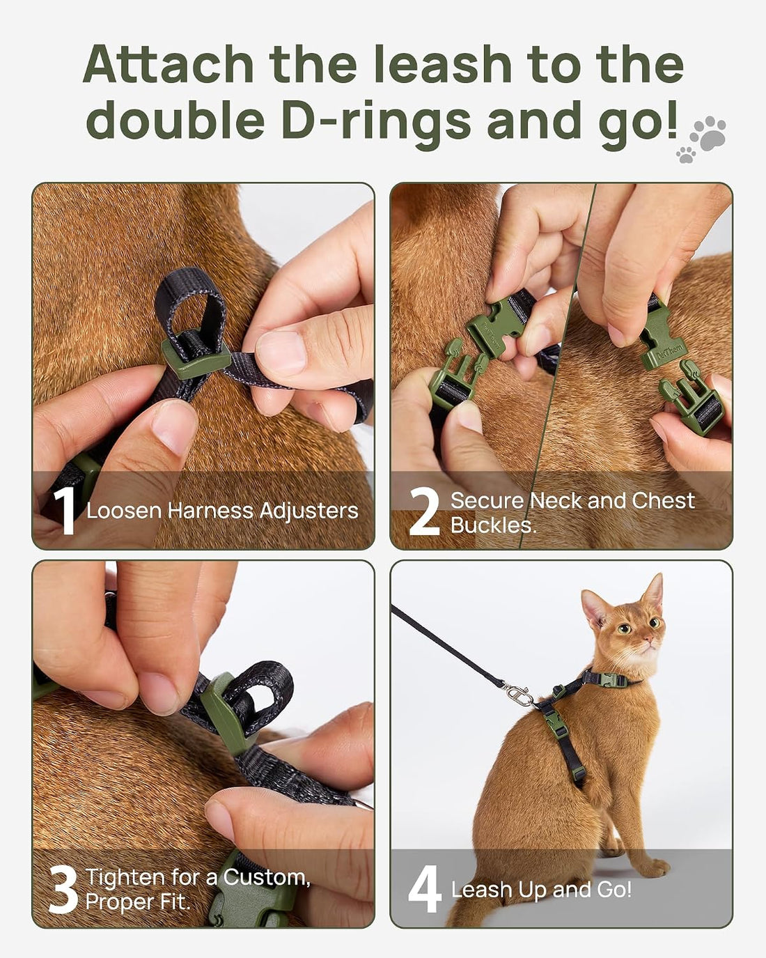 PetThem Adjustable Cat Harness and Leash Set Escape Proof (Black)