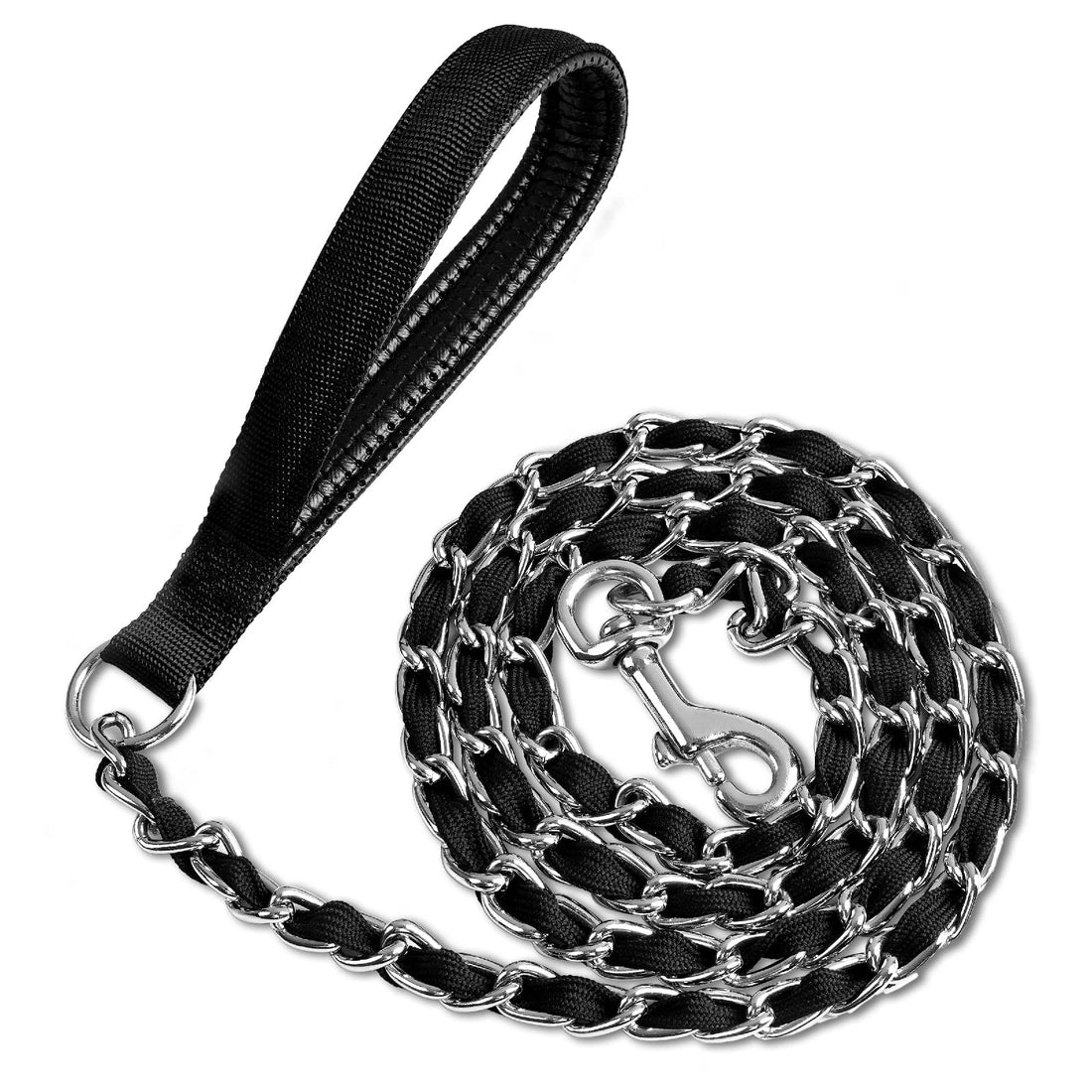 LUFFWELL Heavy Duty Metal Dog Chain Leash with Comfortable PU Leather