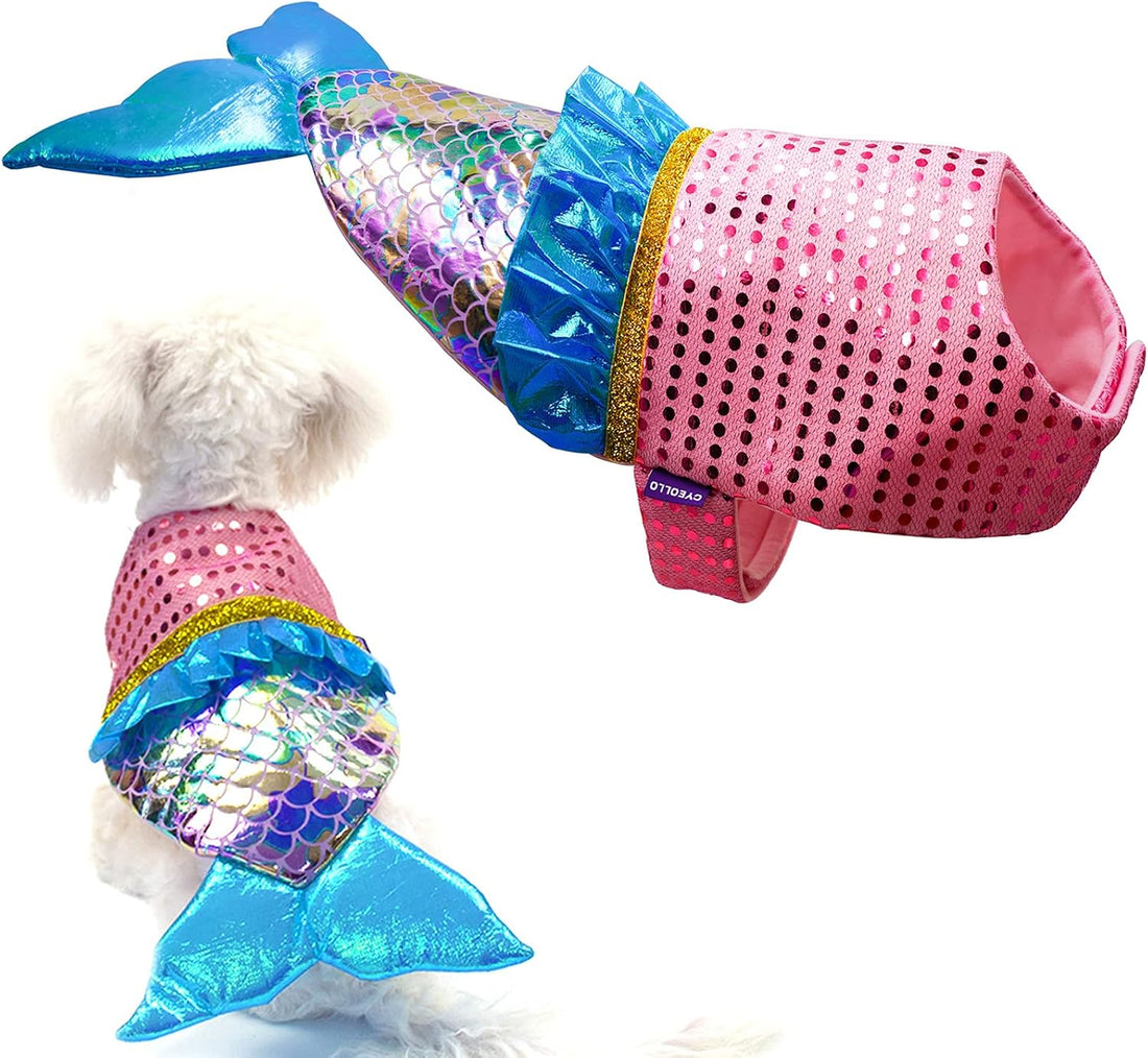 cyeollo Mermaid Dog Halloween Costumes for Small Dogs Holiday Outfit
