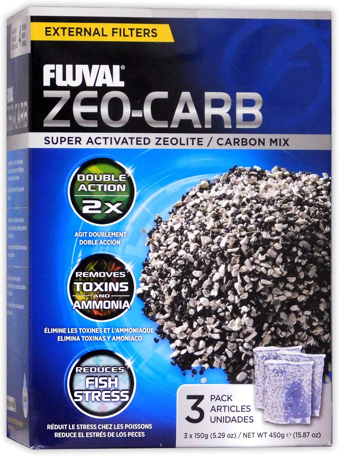 Fluval Zeo-Carb, Chemical Filter Media Aquariums, White, 3 Count