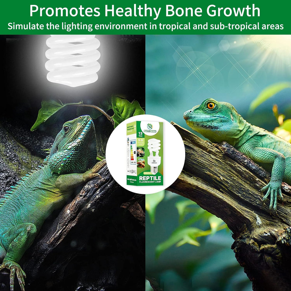 UVB Reptile Light 5.0, 13W Tropical and Sub-Tropical UVA UVB Bulb