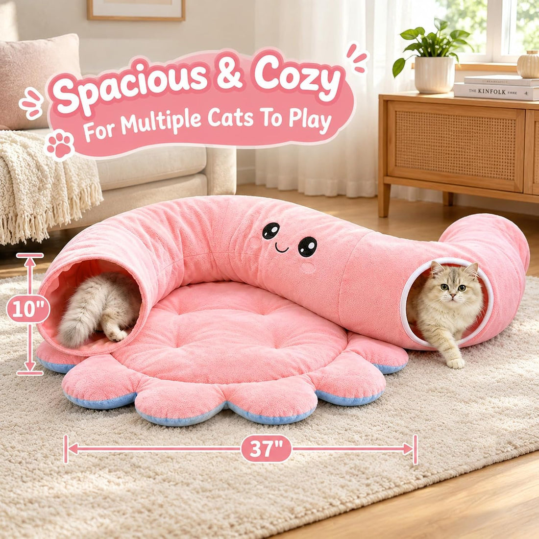 Cat Tunnel Bed, Cat Tunnels for Indoor Cats, Pink