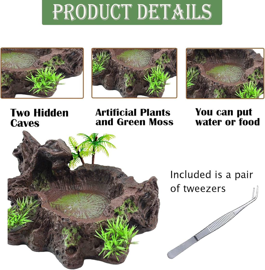 kathson Magnetic Reptile Feeder Ledge,Double Bowl Magnetic Lizard