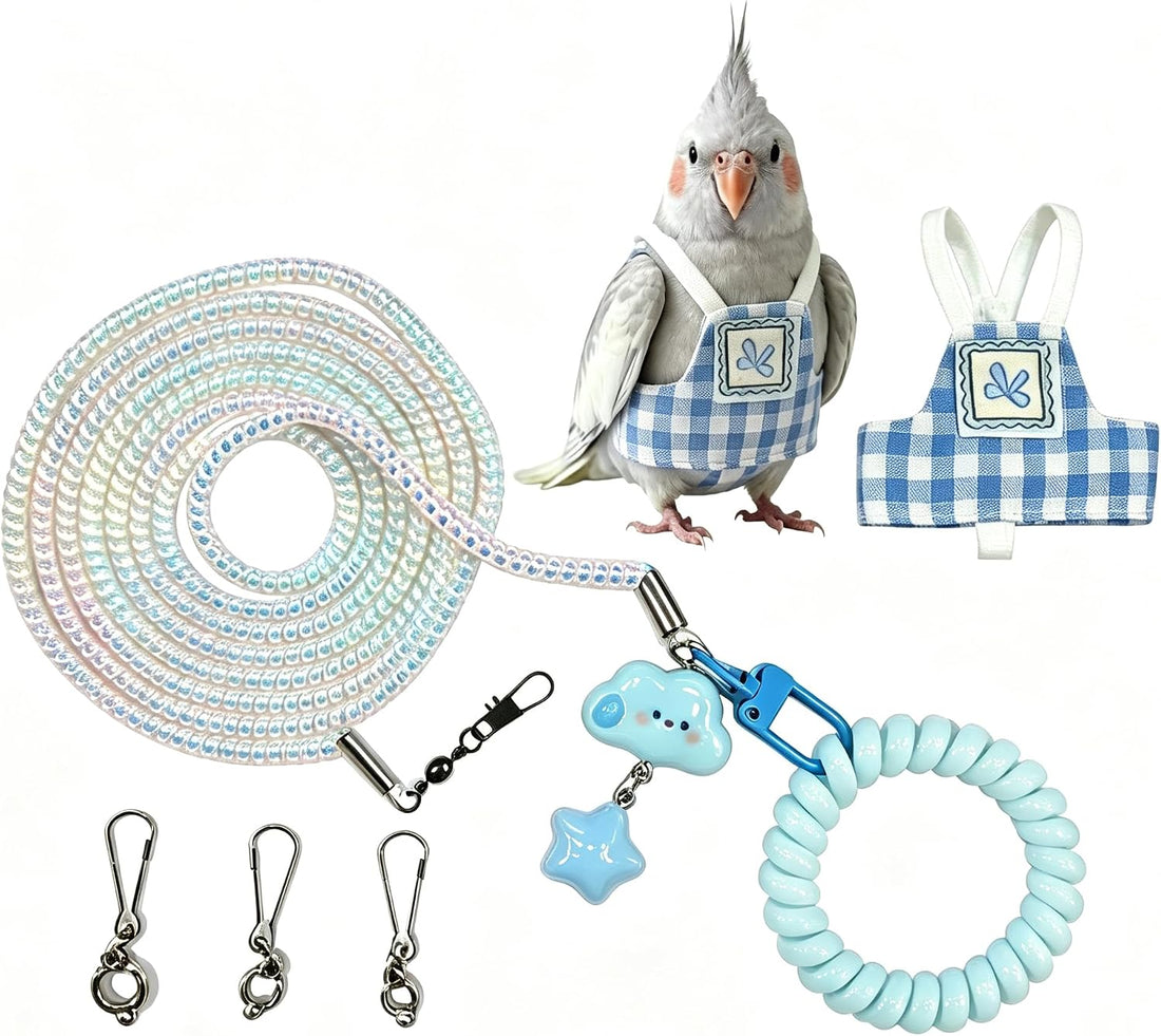 Dual-Use Bird Harness & Bungee Leash Set w/Wings, 3 Rings, Yellow