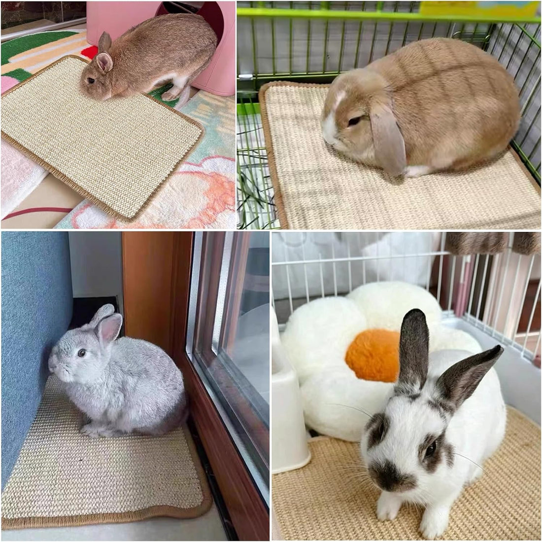 2PCS Rabbit Scratching Mats, Natural Sisal Bunny Scratch Pad, 16x12in