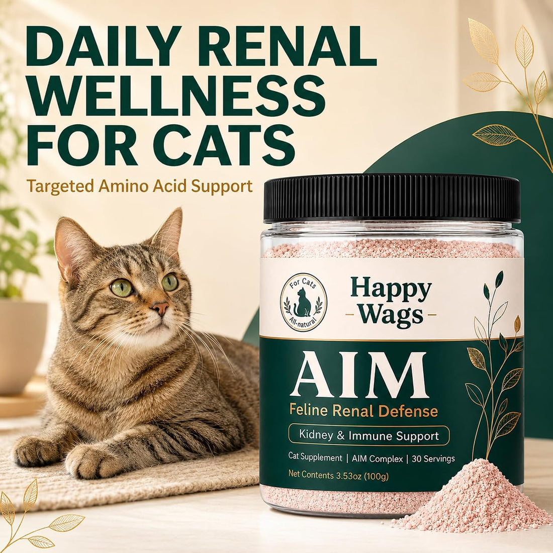 Happy Wags Aim for Cats, Daily Renal Wellness Powder with Amino Acids