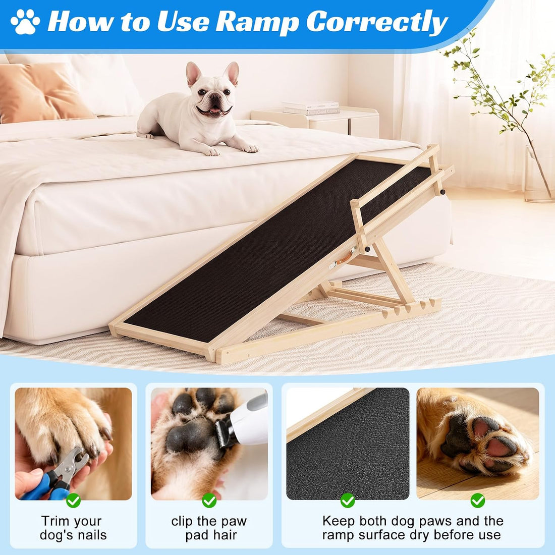 Tresbro Dog Ramp for Bed, 47'' Long 20.3''-27'' Adjustable Height Pet