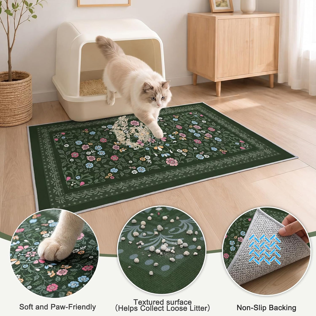 Bienbee Cat Litter Mat, 2 Pack 33" x 22" Machine Washable for Litter