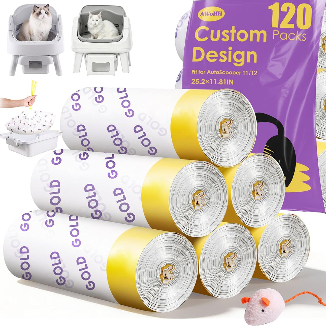 180 Count Automatic Cat Litter Bags for Pet Pivot 11/12