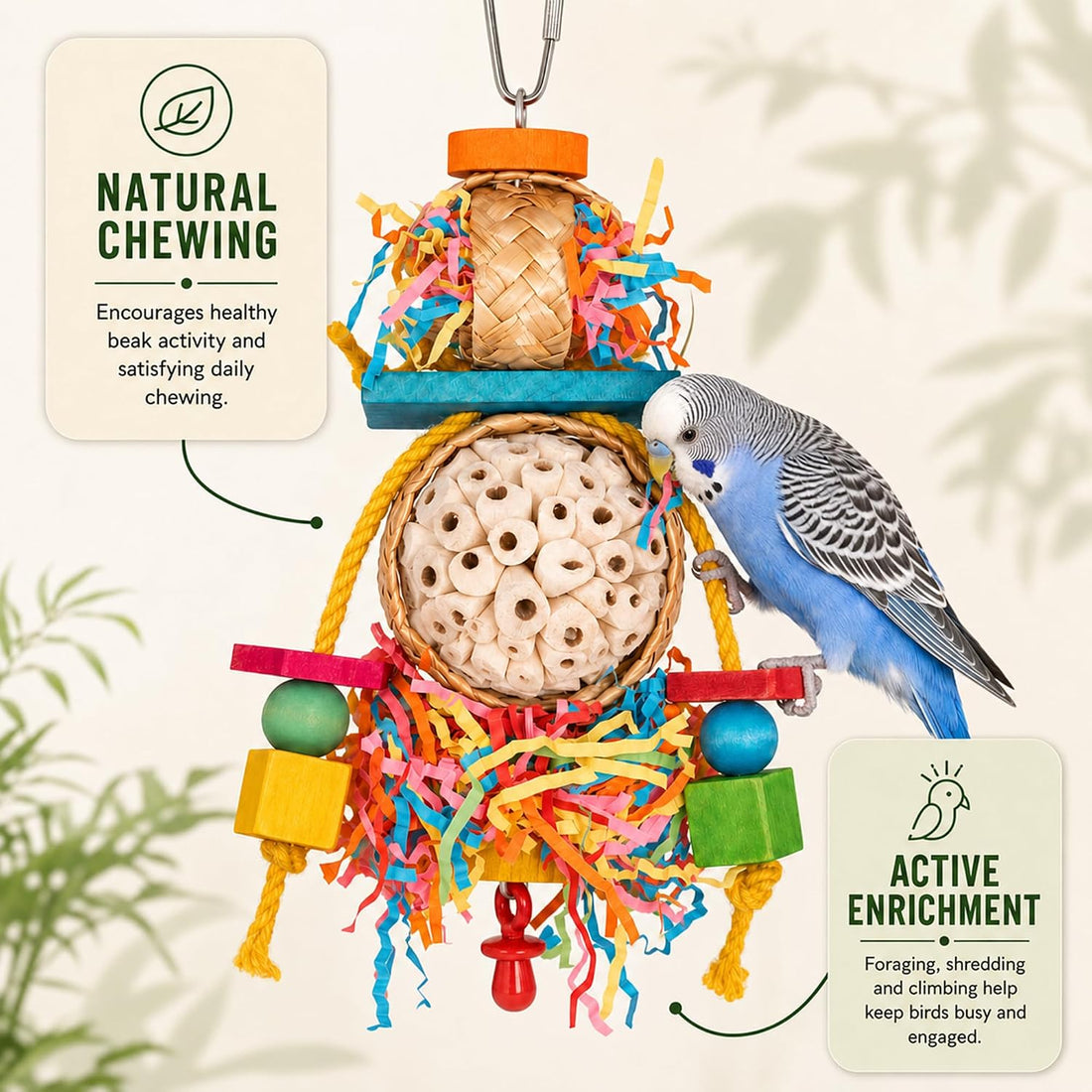 2PCS Bird Toys, Sola Balls for Birds with Shredding Paper for Parakeet