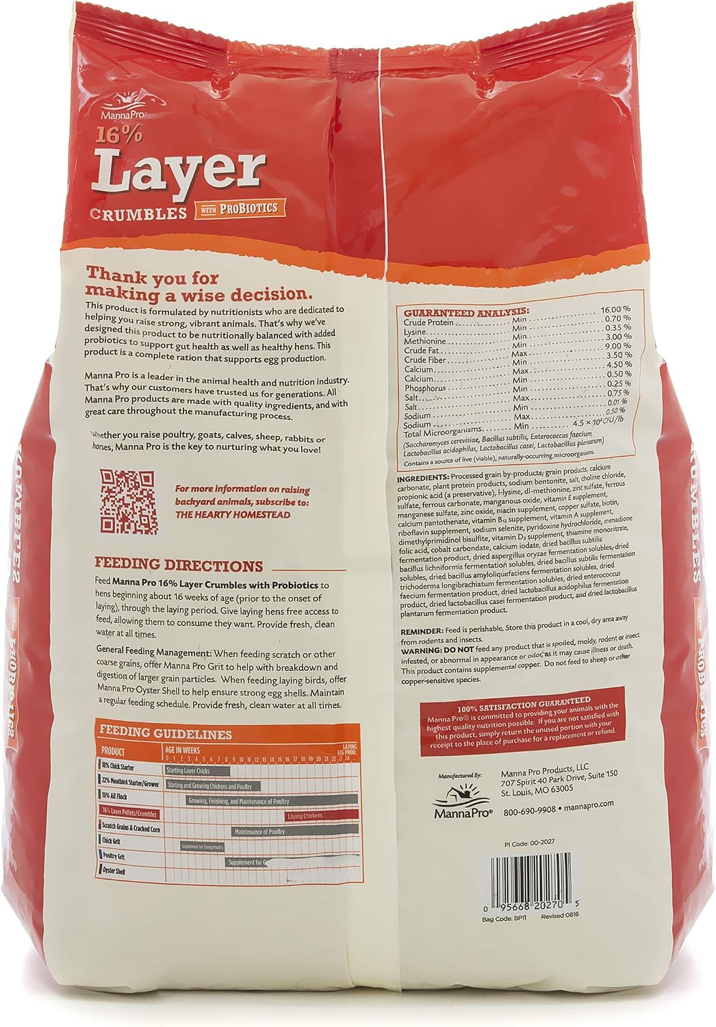 Manna Pro Layer Crumbles Chicken Feed, 16% Protein, Digestive Aid