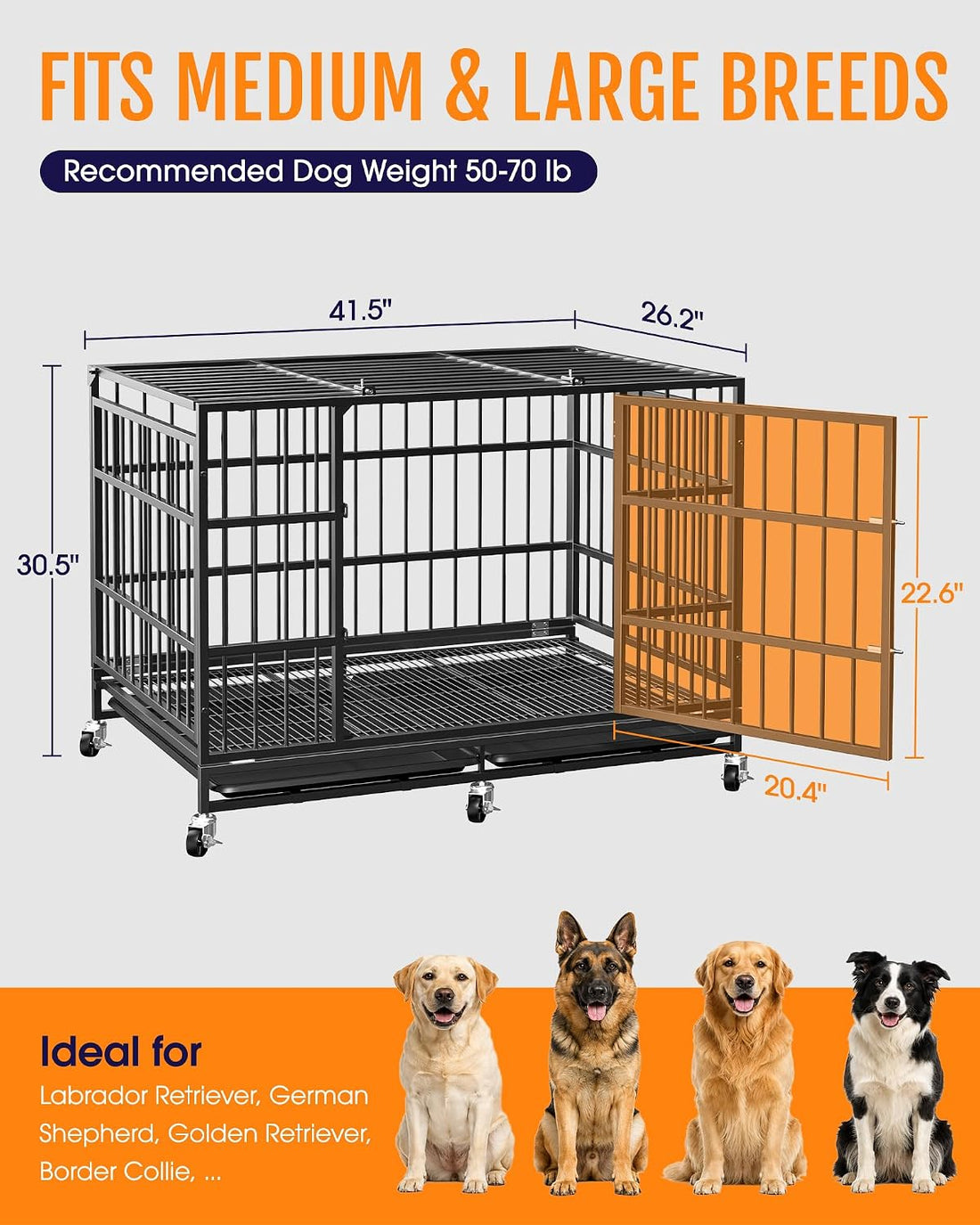 Powools 42 Inch Heavy-Duty Dog Crate Indestructible with Double Door