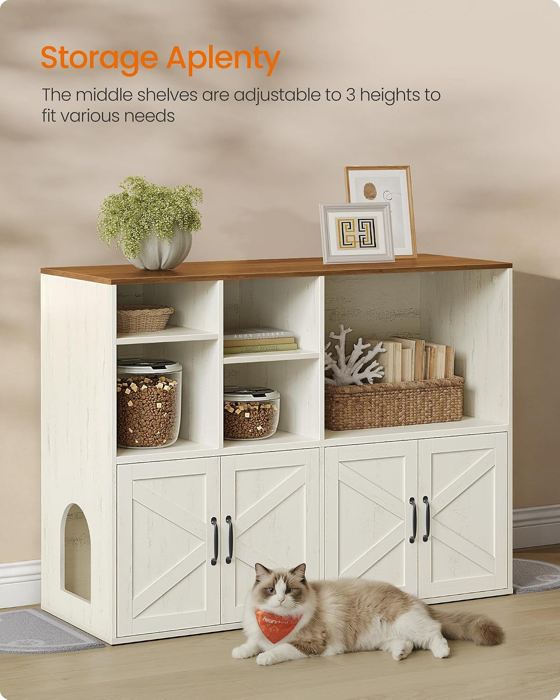 Feandrea Litter Box Enclosure for 2 Cats, with Storage Cabinet