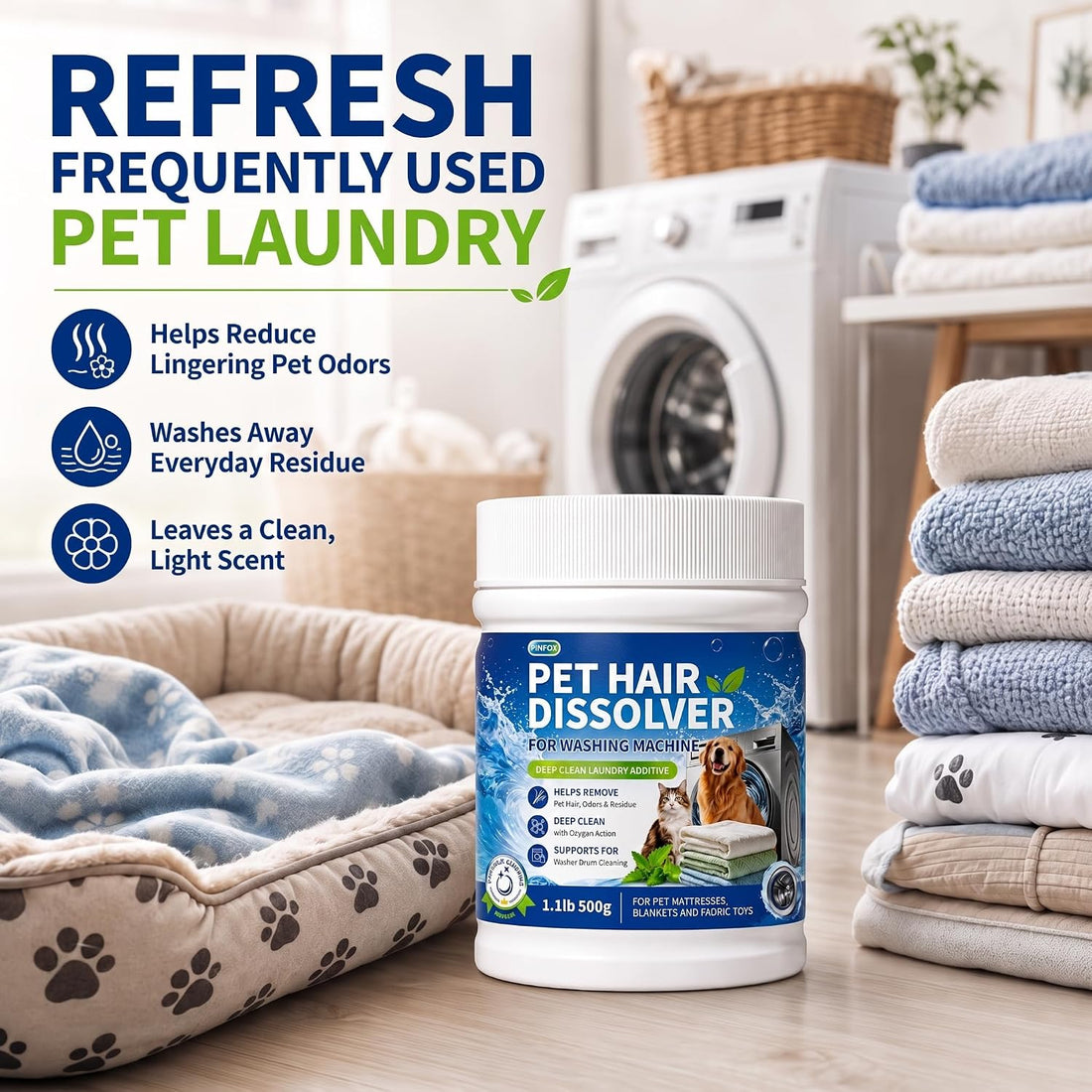 Hair Dissolving Laundry Powder for Dog & Cat Bedding, 500g