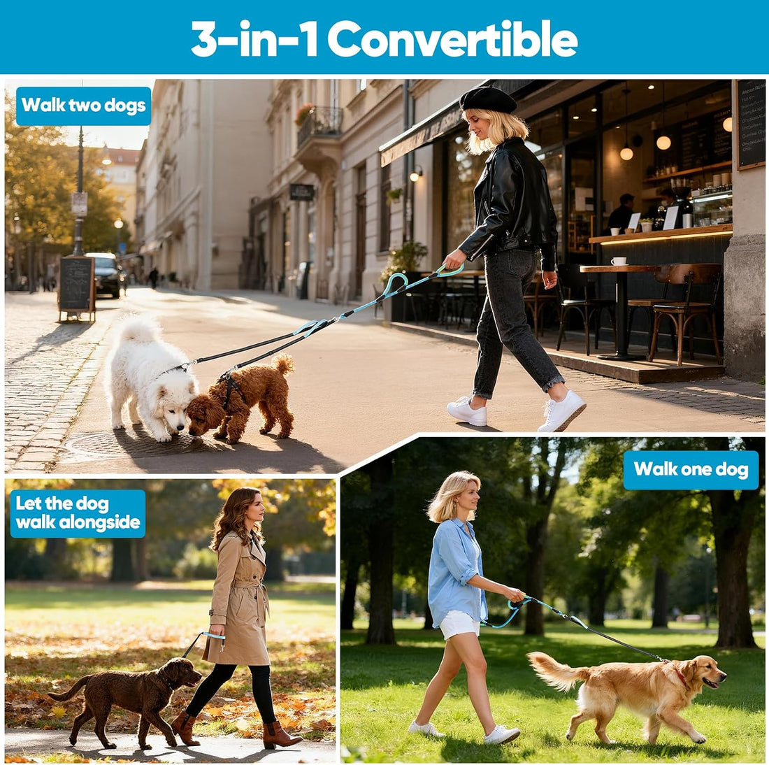 XiaZ Double Dog Leash for Two Dogs Perfect for Small Medium Dogs