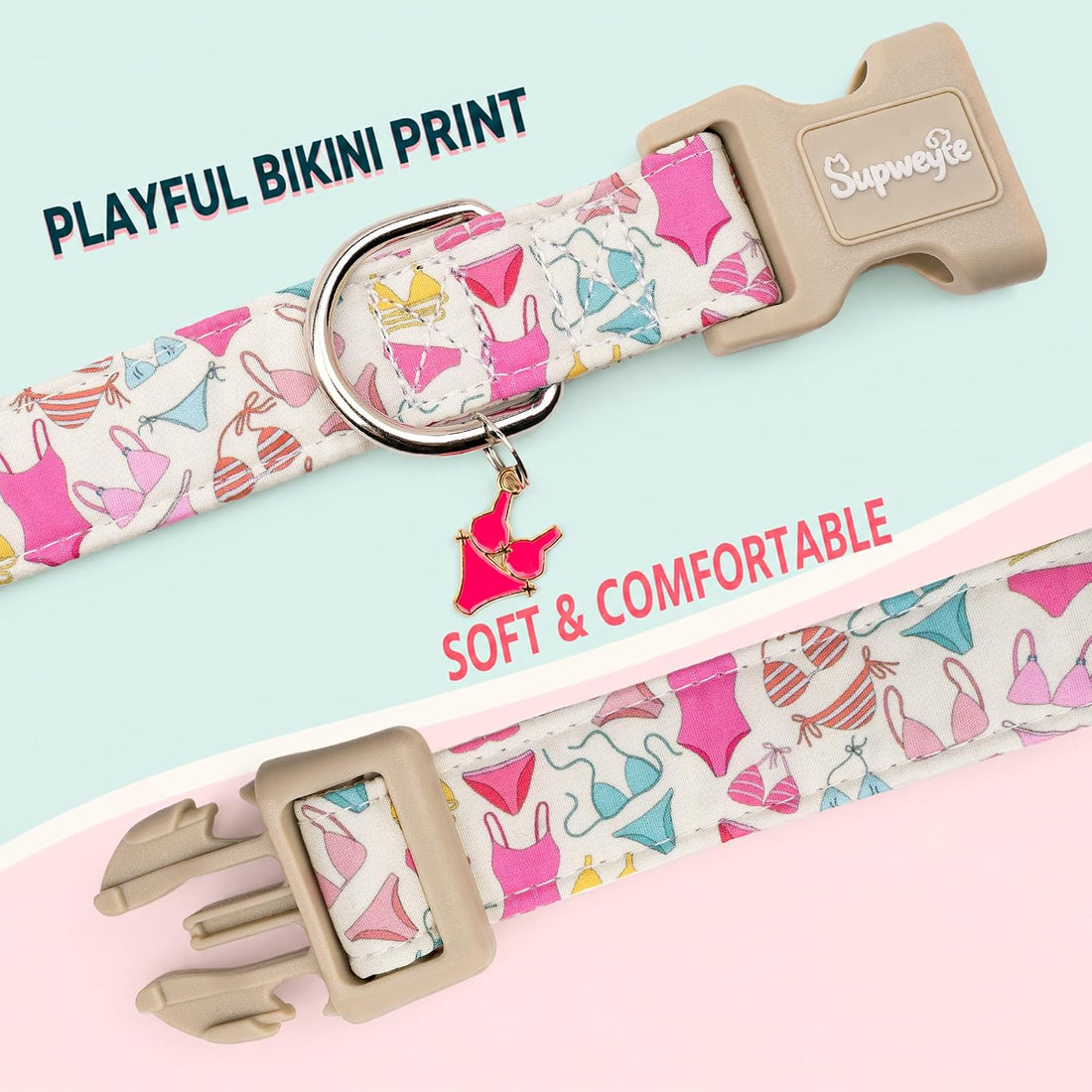 Cute Summer Beach Dog Collar for Girls, Bikini Print XS
