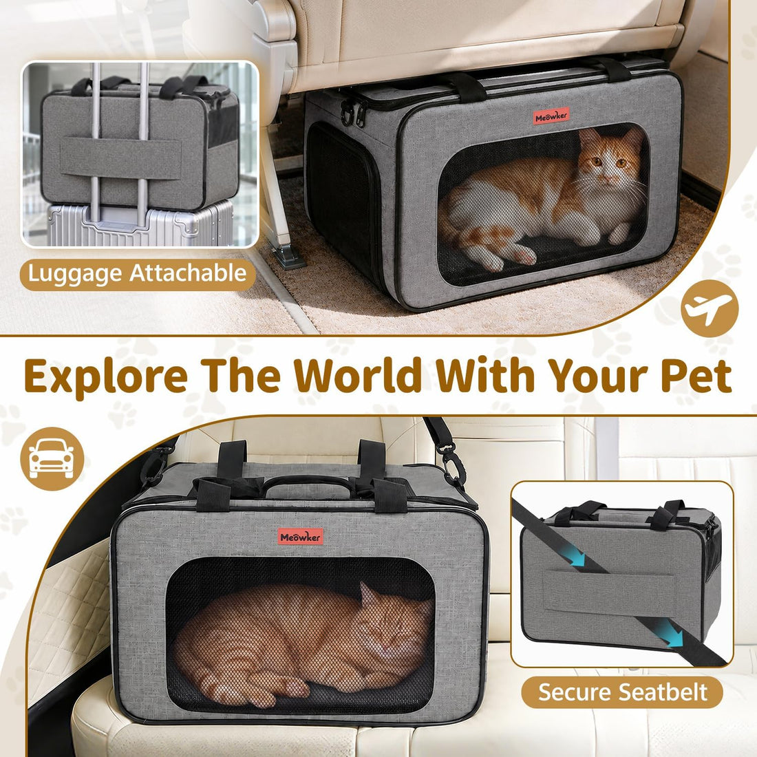 Soft-Sided Cat Dog Pet Travel Carrier Airline Approved, Medium Gray
