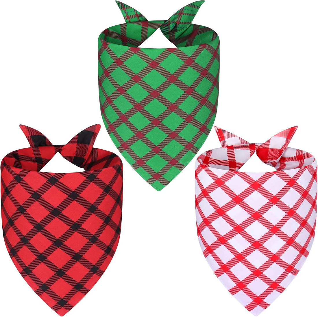Fall Dog Bandanas Large 3PCS, Plaid Stripe Thanksgiving Scarf