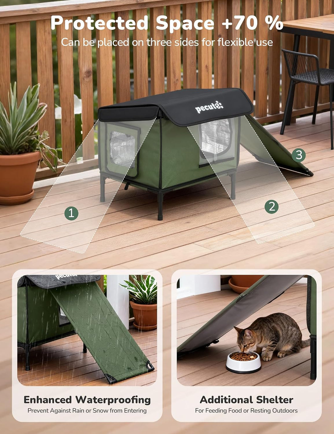 Pecute Heated Outdoor Cat House, Weatherproof Insulated Shelter
