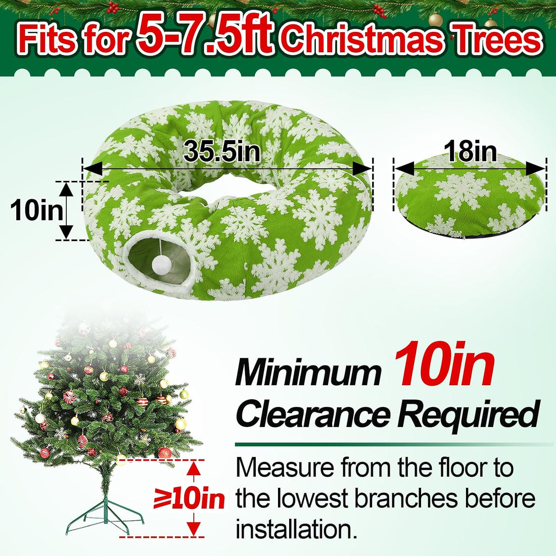 Cat Tunnel Christmas Tree Skirt for 5-7.5ft Trees