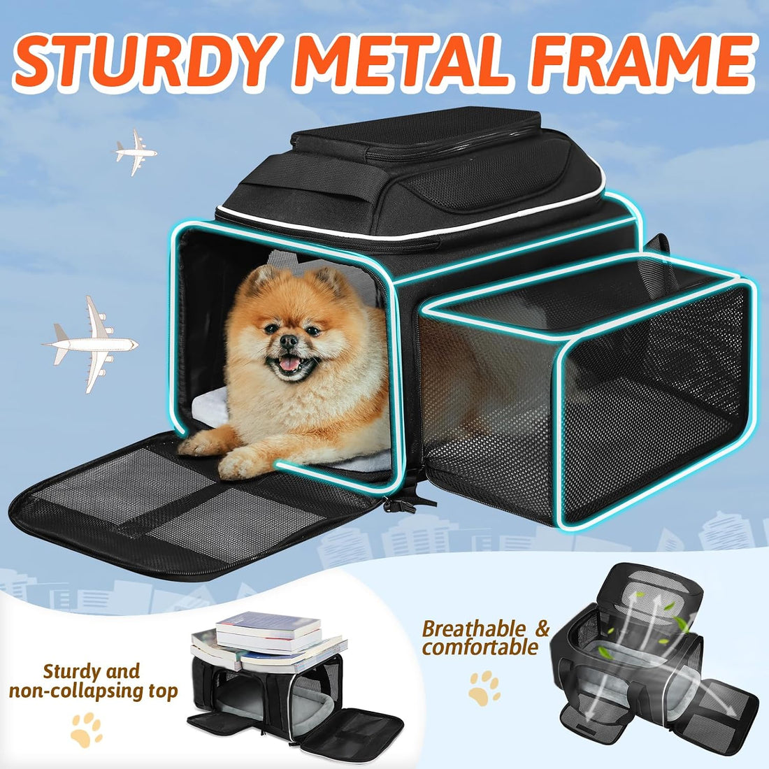 Petskd Top and Side Expandable Small Pet Carrier Airline Approved