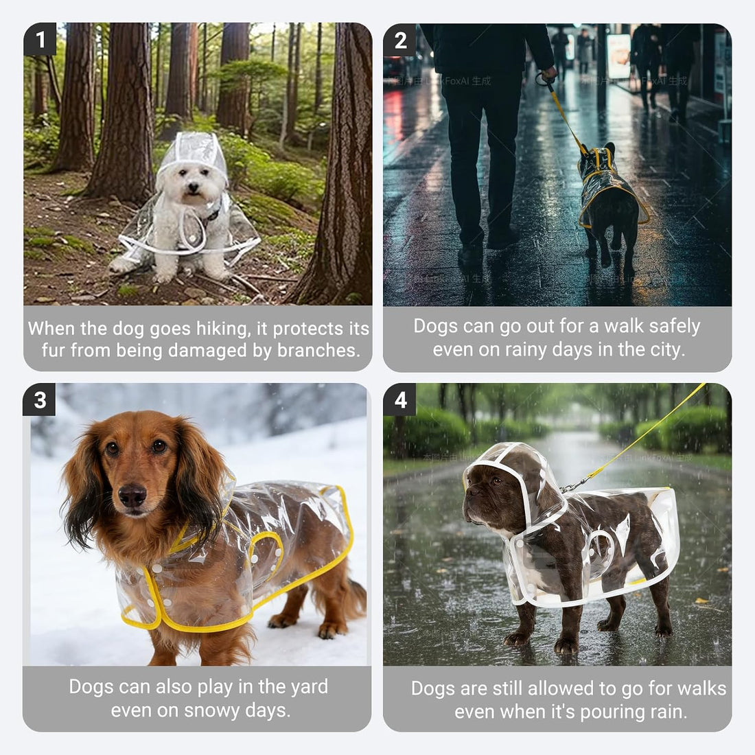 Clear Dog Poncho, Transparent PVC Cape Style Pet Rain Jacket