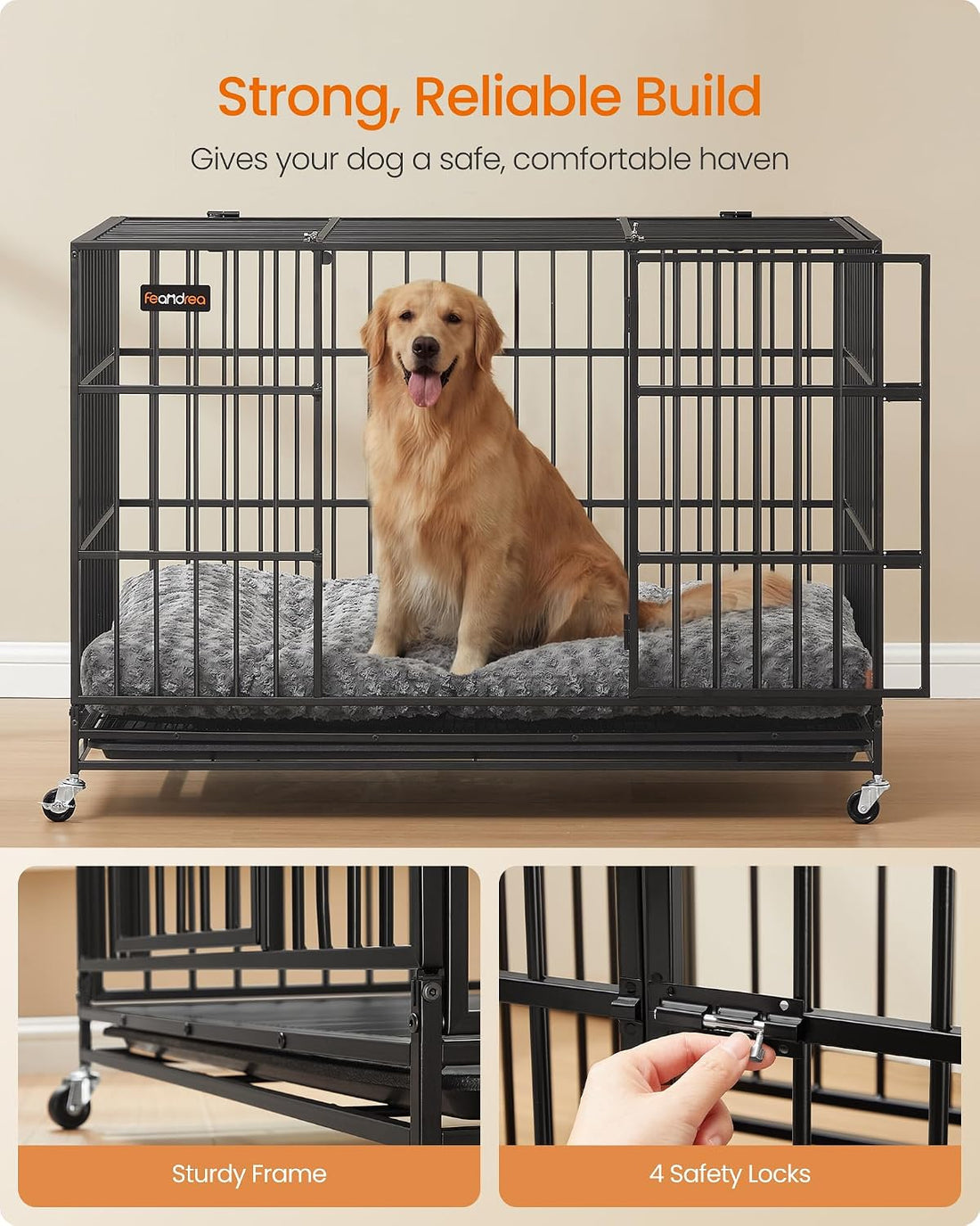 Feandrea Heavy-Duty Foldable Dog Crate, 5-Minute Quick Setup