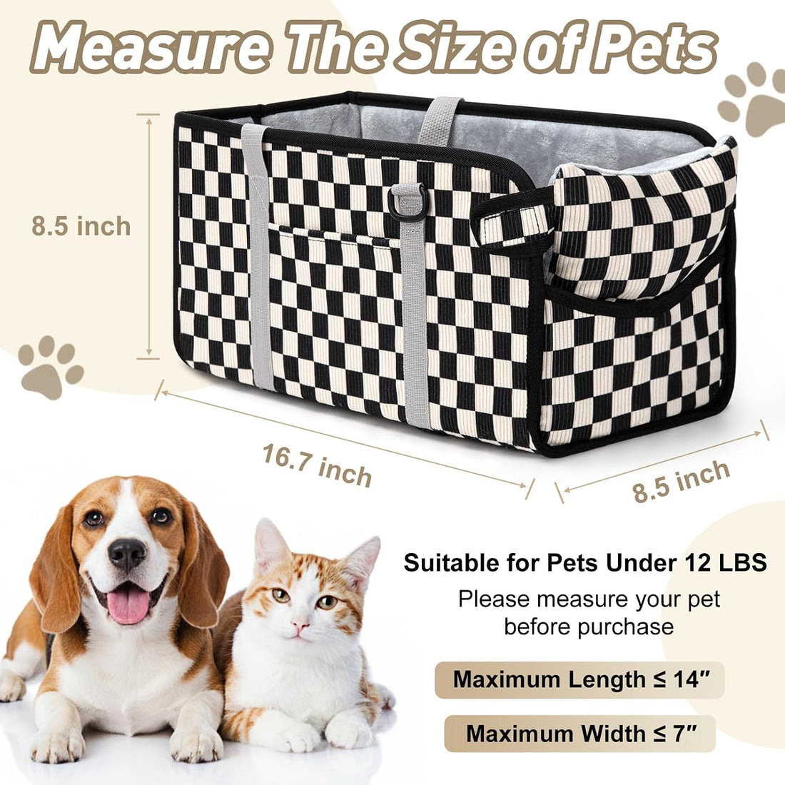Console Dog Car Seat for Small Dogs, Foldable Booster Seat