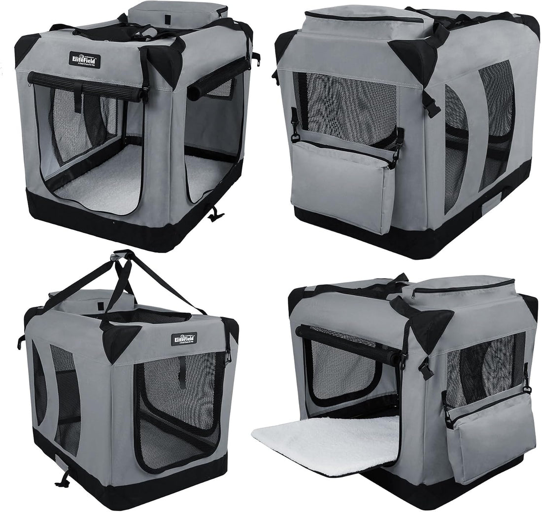 EliteField 3-Door Soft Dog Crate with Bed & Carrying Bag