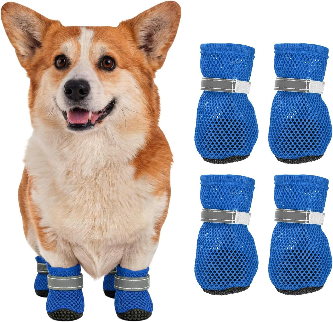 Dog Boots Paw Protector Reflective Adjustable Non Slip Mesh 4Pcs