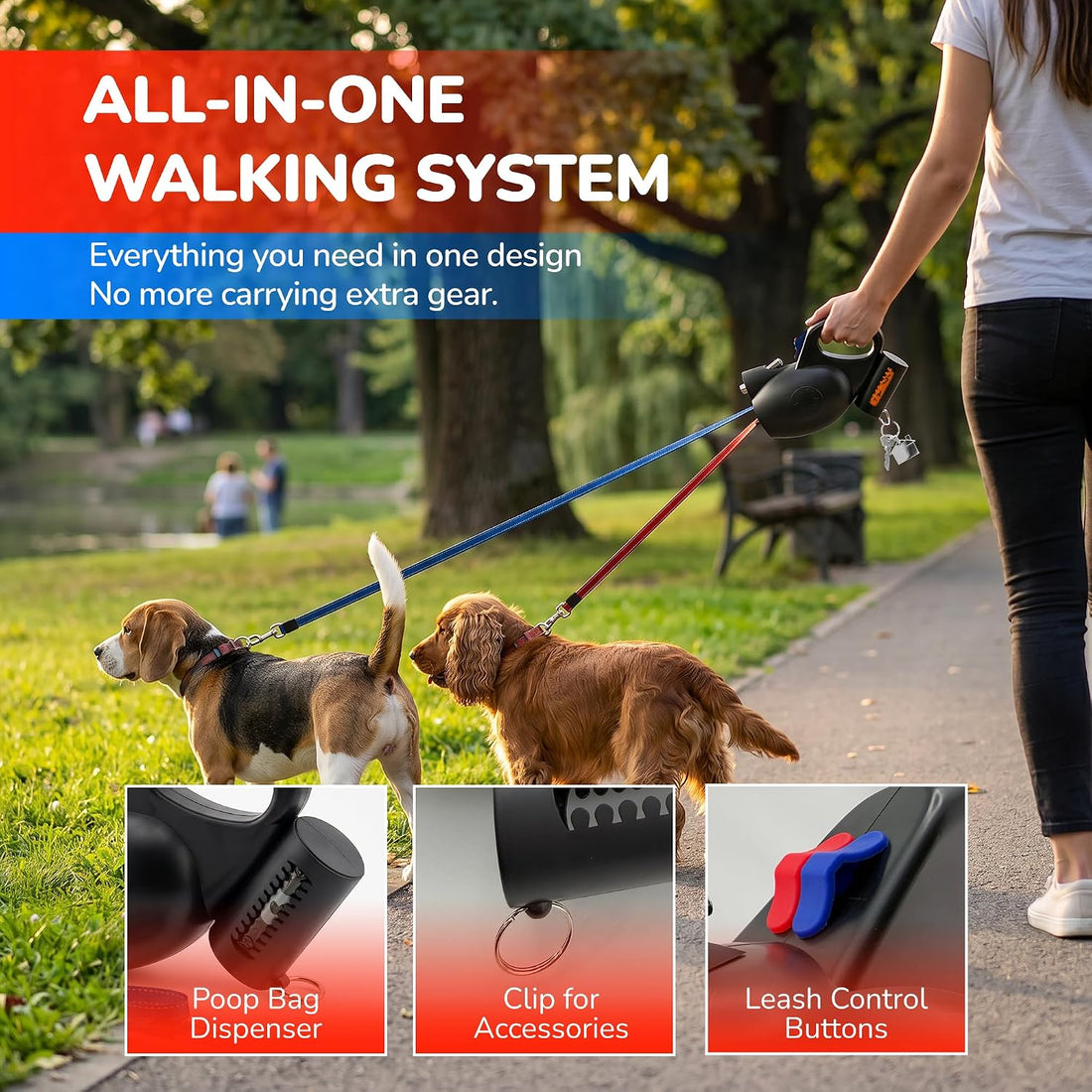 360° Tangle-Free Strong Dual Retractable Dogs Leash