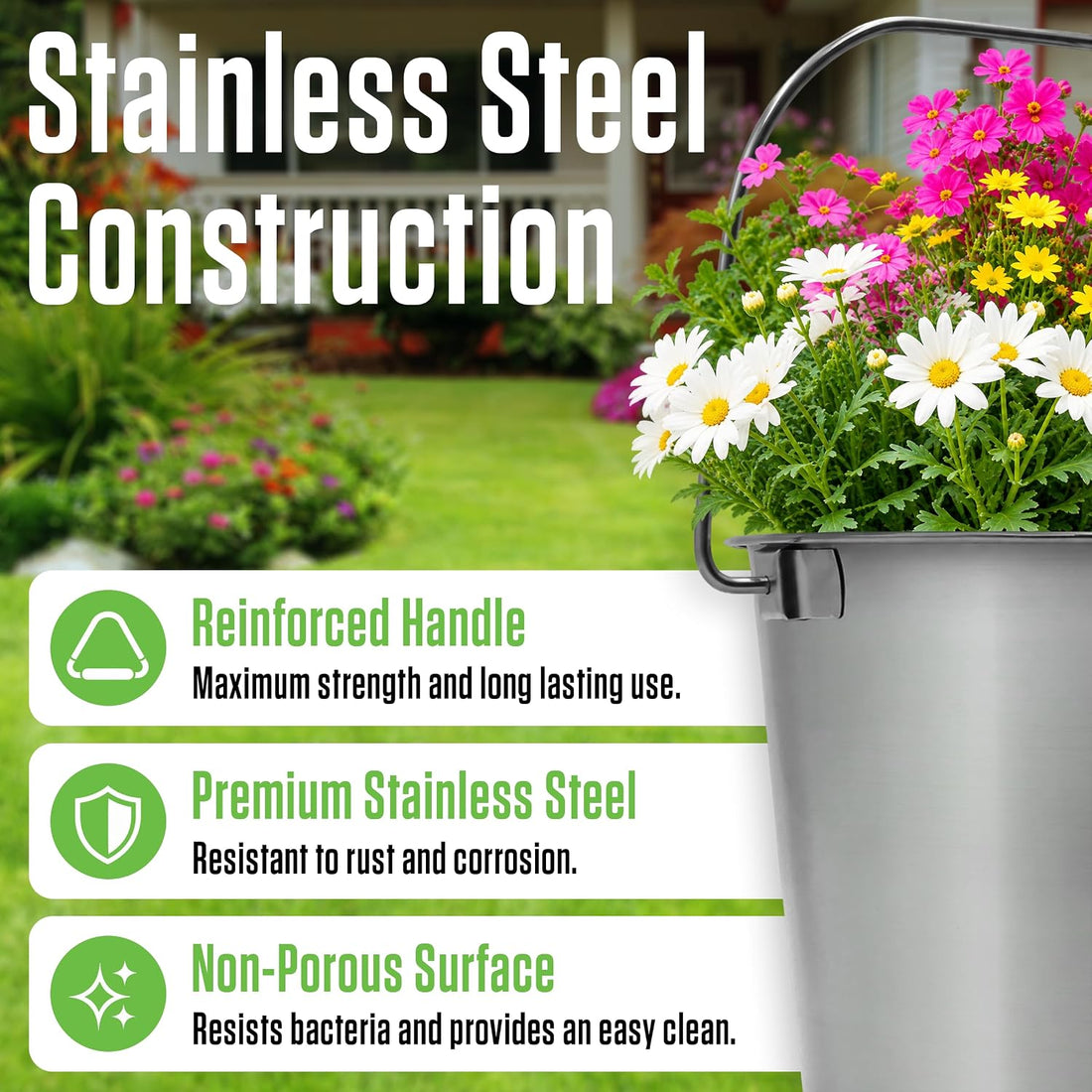 Grip Stainless Steel Bucket- Great for Pets, Cleaning, Food Prep