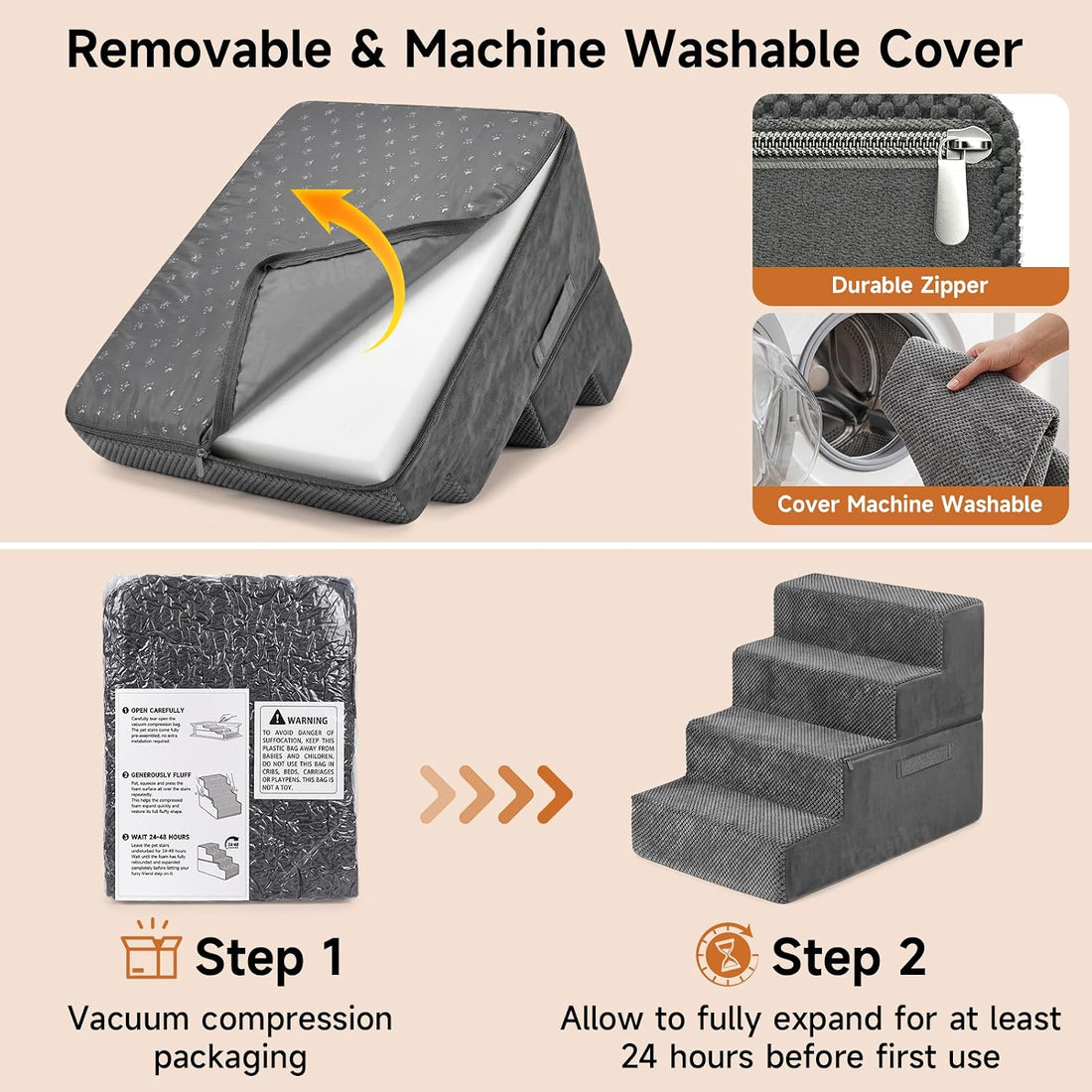 Foldable Dog Stairs for Small Dogs,Pet Steps for Bed & Couch,4-Step
