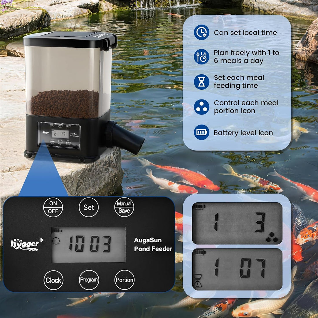 hygger 5L Solar Rechargeable Fish Feeder