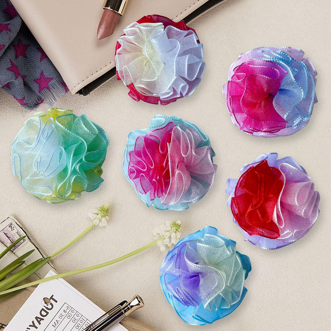 6 Pcs Dog Collar Accessories Slide-On Colorful Flower Charms