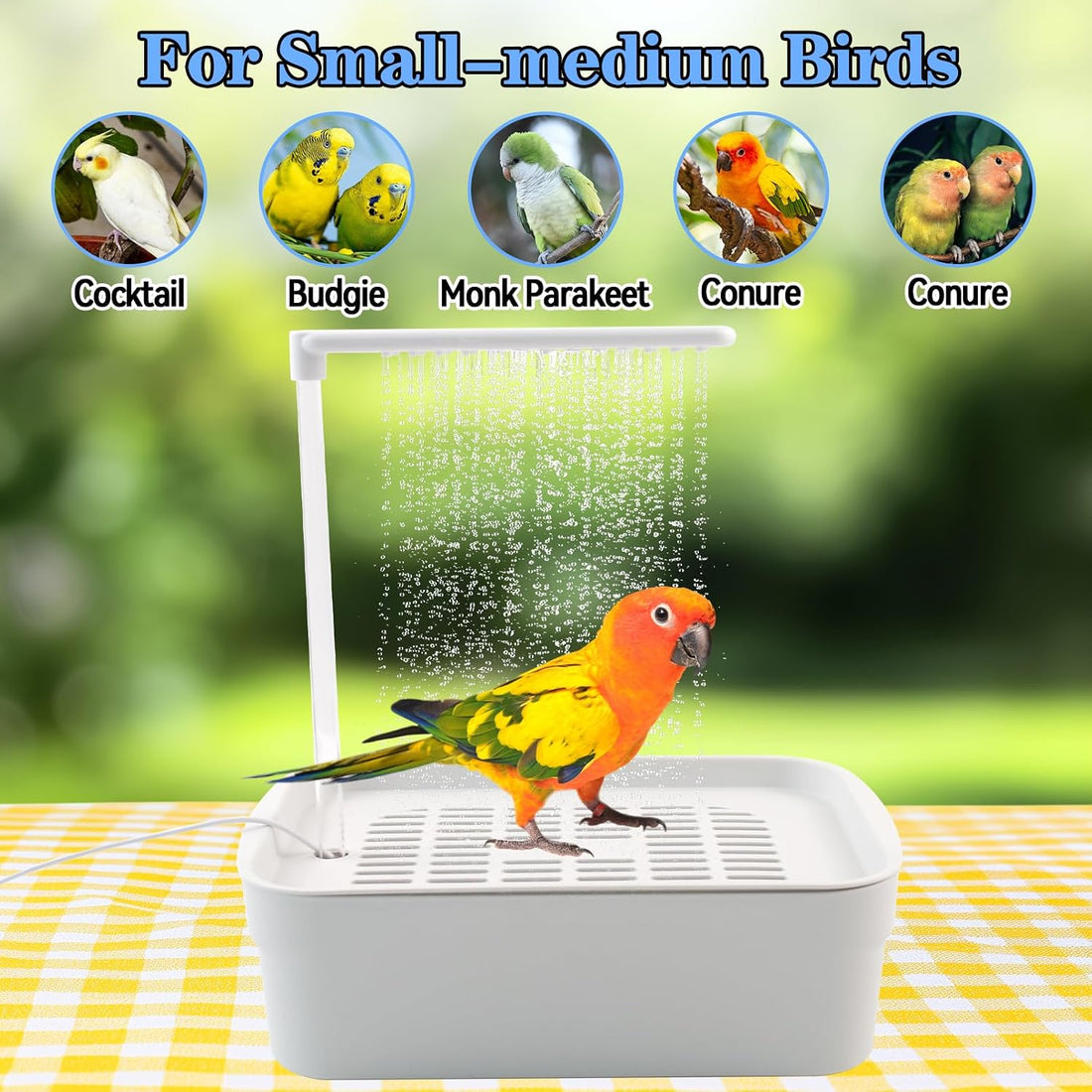 MUYG Automatic Bird Shower with Pump,Electric Bird Bath for Cage