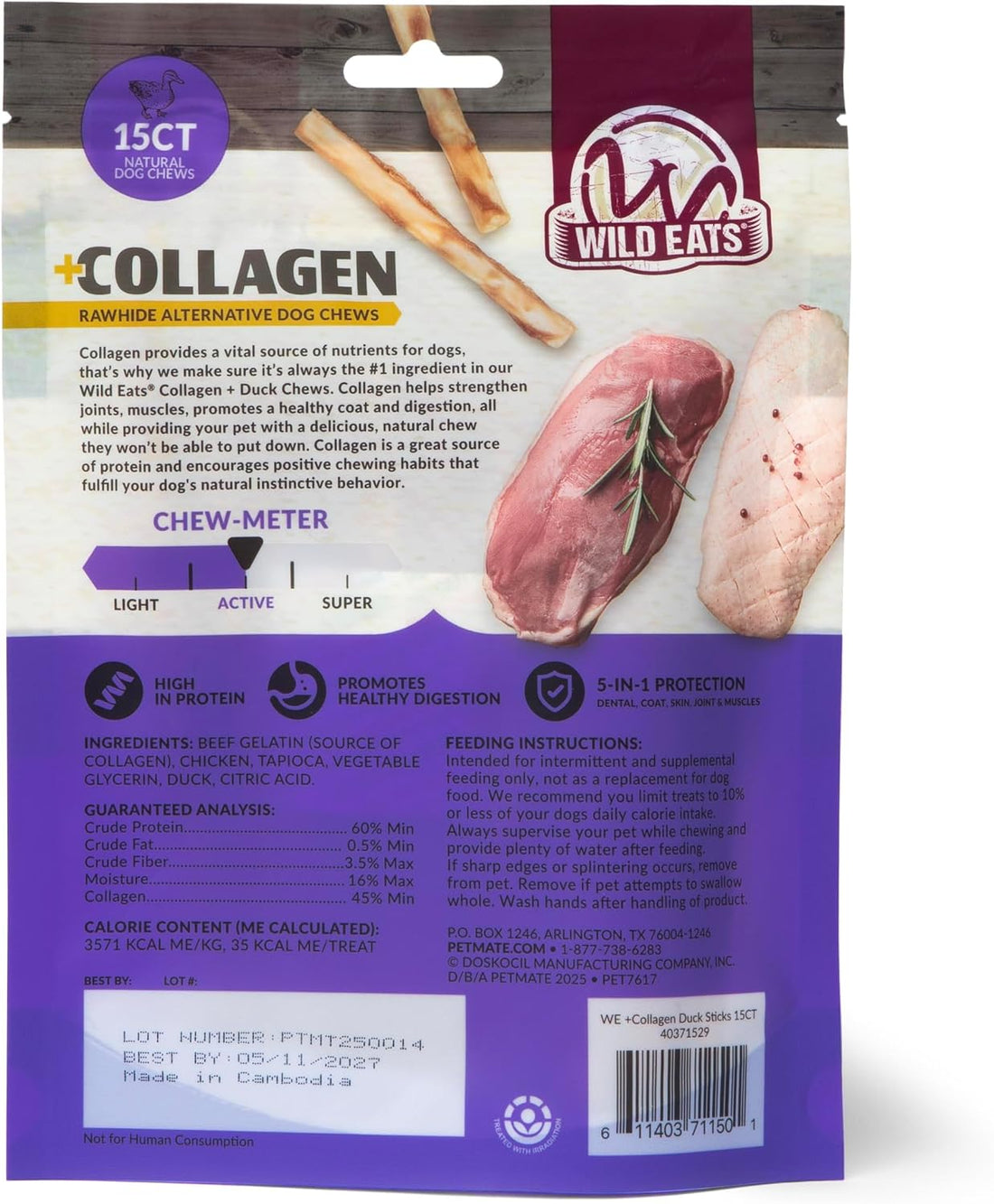 Wild Eats Real Duck Collagen Retriever Bully Sticks for Dogs