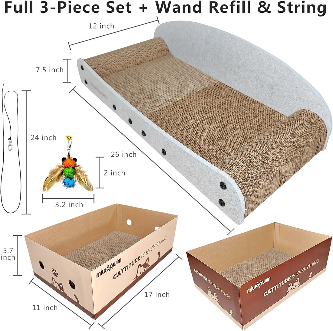 miwoowim 26'' Large Cardboard Cat Scratcher Bed and Box Set