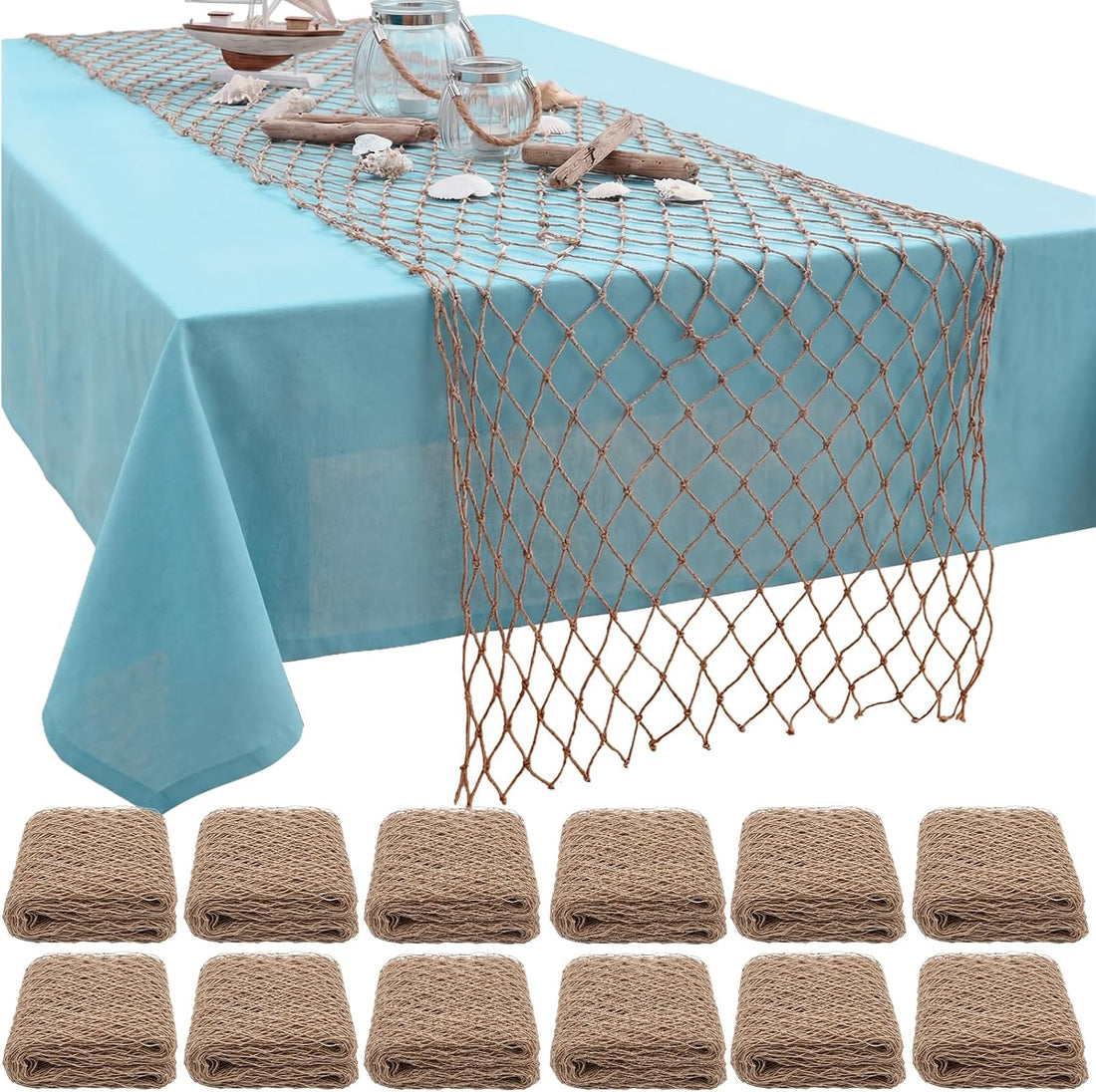 SATINIOR 12 Pcs 12 x 72'' Fishing Net Table Runner Party Decor